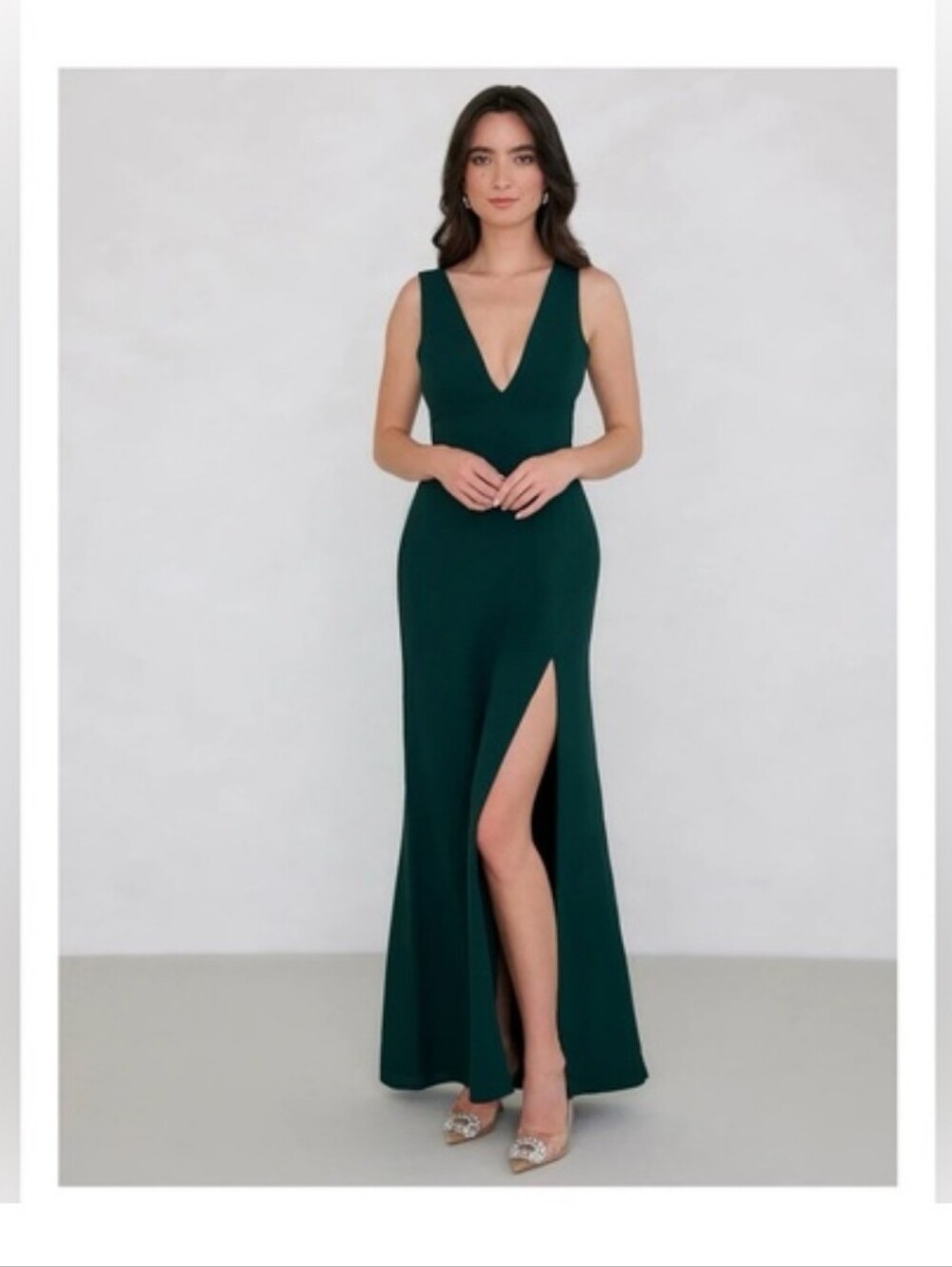NWT Stunning Hunter Green V-Neck Gown with Slit. Size XXL or 14.